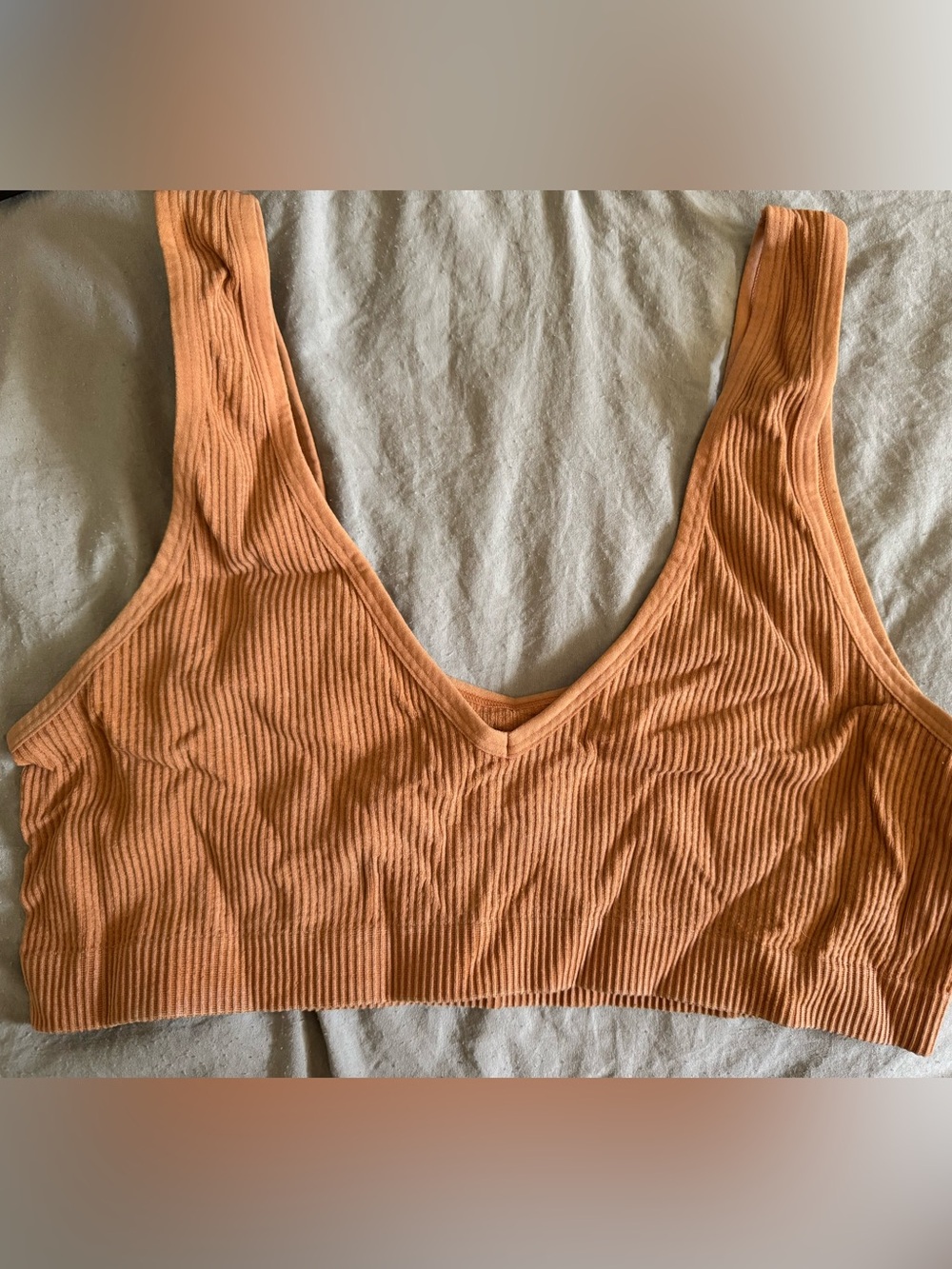 Colsie Ribbed V-Neck Bralette in Warm Orange